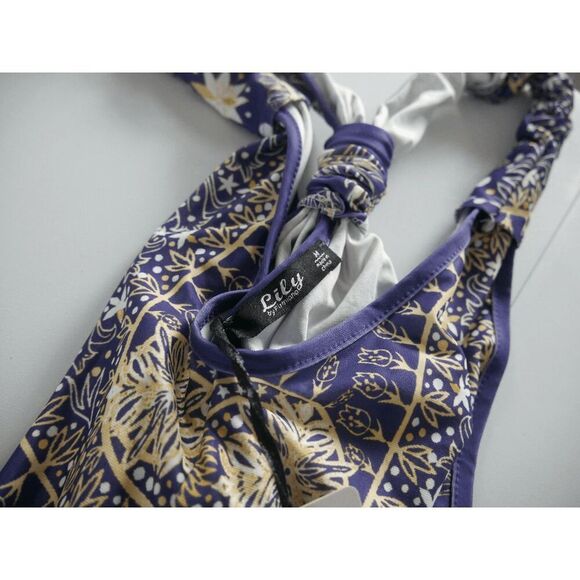 Women's Purple Geometric Print Racerback Pockets Cuffed Ankle Jumpsuit M - Picture 8 of 12